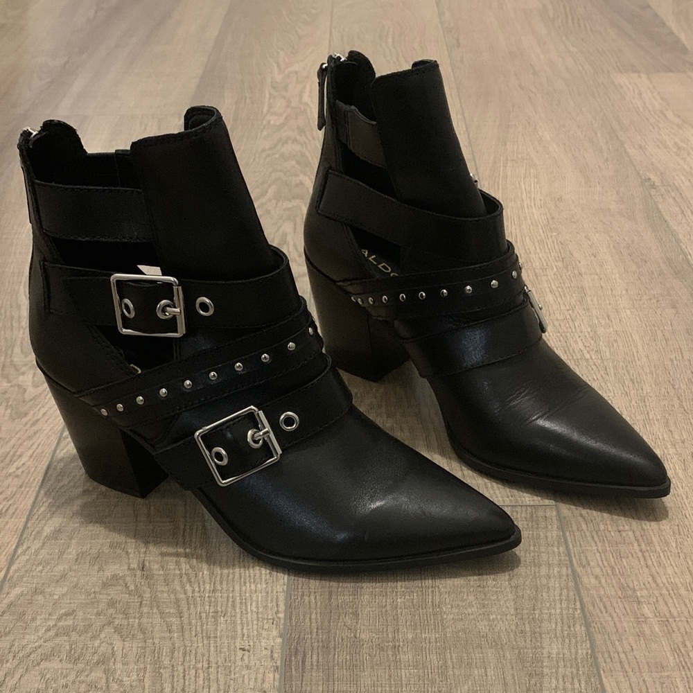 Aldo Black Ankle Boots with Studded Straps (never worn)